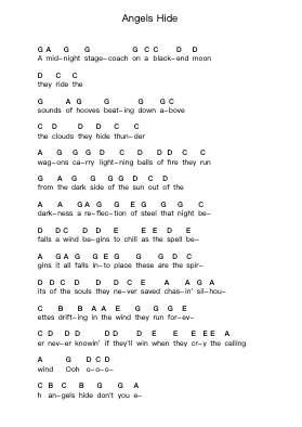Angels Hide Piano letter notes by Outlaws - Arr.Bellper Cowcolm