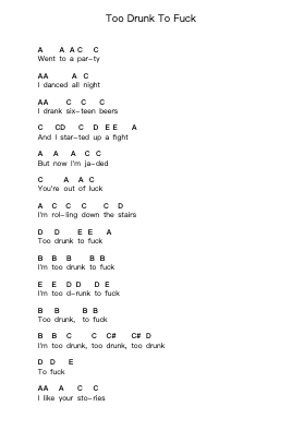 Too Drunk To Fuck Piano letter notes by Dead Kennedys - Arr.Jonesrhys
