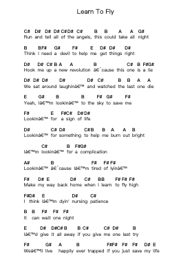 Learn To Fly पियानो पत्र नोट्स द्वारा Foo Fighters - Arr.Rocius