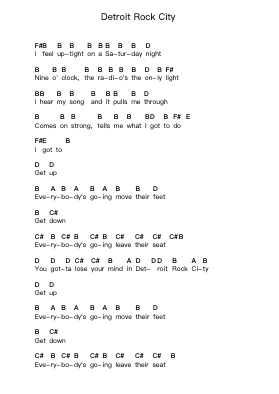 Detroit Rock City Note letterarie per pianoforte di KISS - Arr.Woolas Scriplice