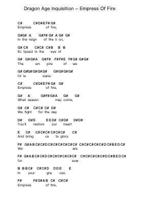 Dragon Age Inquisition - Empress Of Fire Piano letter notes by Misc Computer Games - Arr.Blithephne