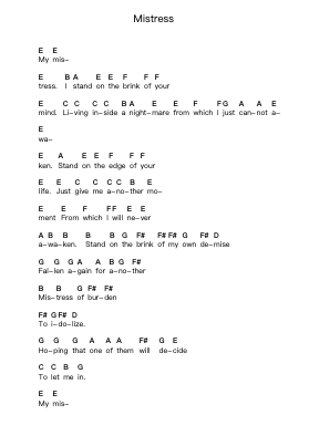 Mistress Piano letter notes by Disturbed - Arr.Guntrine