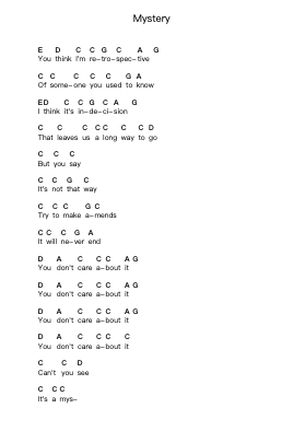 Mystery 钢琴字母谱由 Wipers - 编曲 Gemcam Lanbert