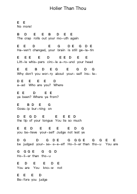 Holier Than Thou Piano letter notes by Metallica - Arr.Kingsgan