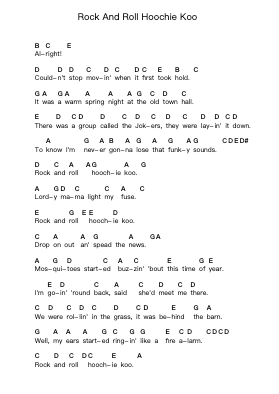 Rock And Roll Hoochie Koo Piano letter notes by Rick Derringer - Arr.Noelga