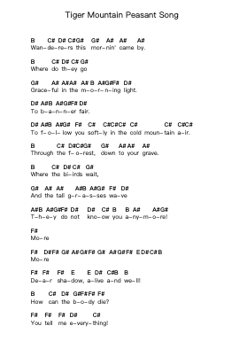 Tiger Mountain Peasant Song Nota surat piano oleh Fleet Foxes - Arr.Humlouie
