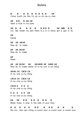Bullets Notas de piano en letras por Archive - Arr.Haleale Quildy