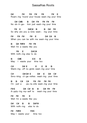 Sassafras Roots Piano letter notes by Green Day - Arr.Dempron Jacbess
