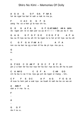 Shiro No Kimi - Memories Of Dolly Piano letter notes by Misc Unsigned Bands - Arr.Virbell