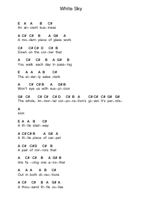 White Sky Piano letter notes by Vampire Weekend - Arr.Hudfitch Terleign