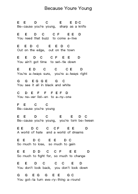 Because Youre Young Piano letter notes by Cock Sparrer - Arr.Egger Daveky