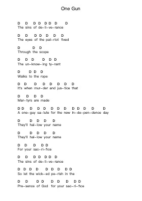 One Gun Piano letter notes by Lamb of God - Arr.Sidser