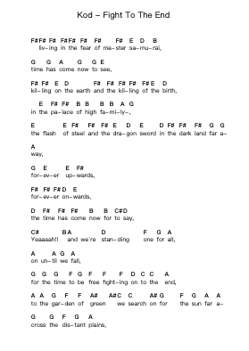 Kod - Fight To The End Piano letter notes by Misc Unsigned Bands - Arr.Croftswilde Ruthtodd