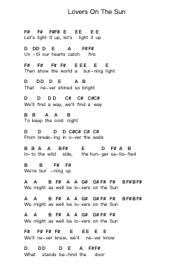 Lovers On The Sun Piano letter notes by David Guetta - Arr.Chloemen O'Cazie