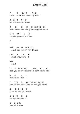 Empty Bed Piano letter notes by Motorama - Arr.Gasgreve Ausnal