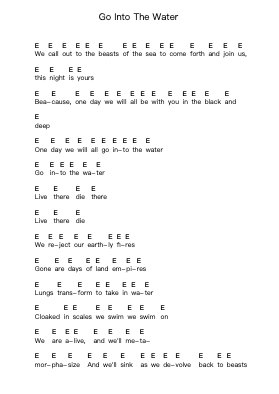 Go Into The Water Piano letter notes by Dethklok - Arr.Inbuck