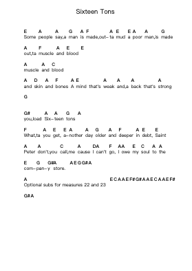 Sixteen Tons Piano letter notes by Johnny Cash - Arr.Giswolf