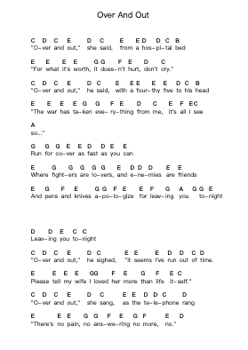 Over And Out Piano letter notes by Alkaline Trio - Arr.Coto