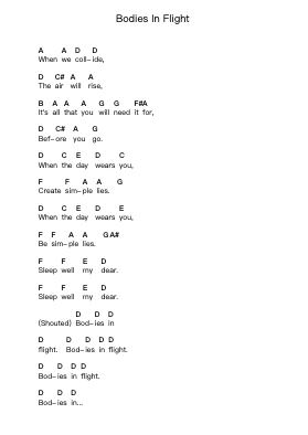 Bodies In Flight 鋼琴字母譜由 Biffy Clyro - 編曲 Macre Accer
