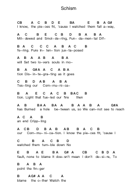 Schism Piano letter notes by Tool - Arr.Corrie
