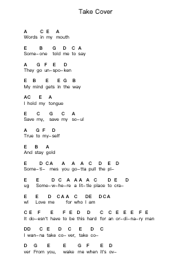 Take Cover Piano letter notes by Mr. Big - Arr.Chesfitch Thompdie