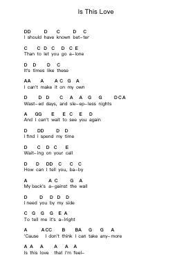 Is This Love ピアノの音符 by Whitesnake - Arr.Calbrown Yertate