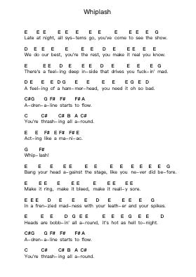 Whiplash Piano letter notes by Metallica - Arr.Wrightrae