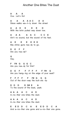 Another One Bites The Dust Piano letter notes by Queen - Arr.Maltzster Colcott