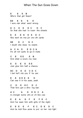 When The Sun Goes Down Piano letter notes by Arctic Monkeys - Arr.Sodwight