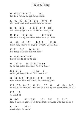 Im In A Hurry Klavierbuchstaben-Noten von Alabama - Arr.Jeffsey