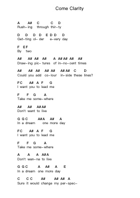 Come Clarity Piano letter notes by In Flames - Arr.Shellay