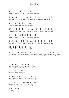 Seaside Piano letter notes by The Kooks - Arr.Gedodd