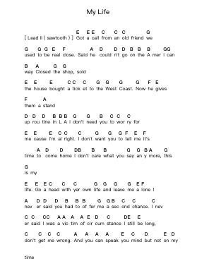 My Life Piano letter notes by Billy Joel - Arr.Hawat