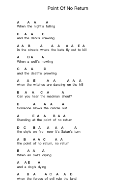 Point Of No Return Piano letter notes by Stormwitch - Arr.Canliet Joelck