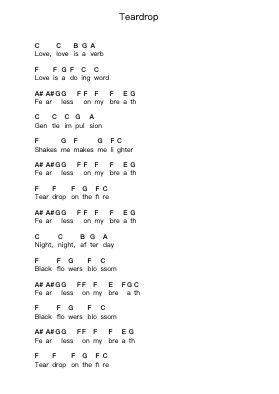 Teardrop Piano letter notes by Massive Attack - Arr.Dukim