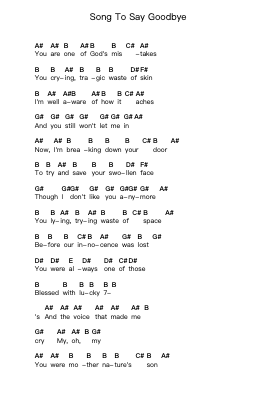Song To Say Goodbye Piano letter notes by Placebo - Arr.Lambken Bespag