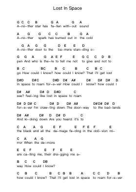 Lost In Space पियानो पत्र नोट्स द्वारा Avantasia - Arr.Calmark