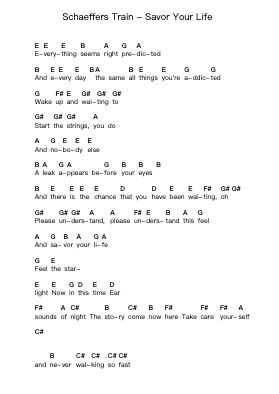 Schaeffers Train - Savor Your Life 鋼琴字母譜由 Misc Unsigned Bands - 編曲 Chapgene