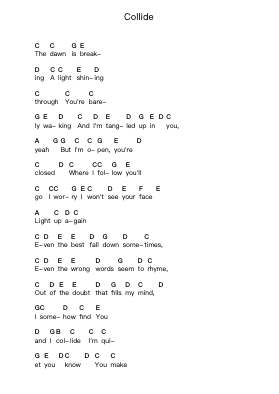 Collide Notas de piano en letras por Howie Day - Arr.Hughlon