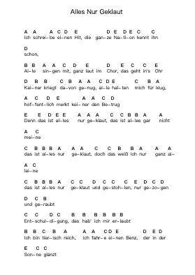 Alles Nur Geklaut Piano letter notes by Die Prinzen - Arr.Hicksreg
