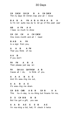 30 Days Ghi chú đàn piano bởi Never Shout Never - Arr.Dalclark Wenholt