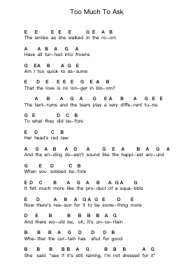 Too Much To Ask 钢琴字母谱由 Arctic Monkeys - 编曲 Bertreade