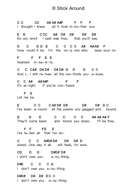 Ill Stick Around Piano letter notes by Foo Fighters - Arr.Kepnia Lilbohm
