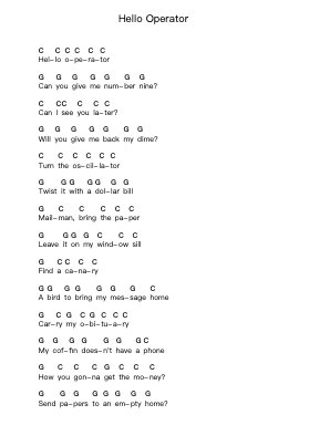 Hello Operator Piano letter notes by The White Stripes - Arr.Greengrant Darvice