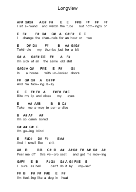 Longview Piano letter notes by Green Day - Arr.Cashdrey Popkim