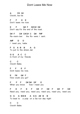 Dont Leave Me Now Piano letter notes by Pink Floyd - Arr.Mileswin Joanmuel
