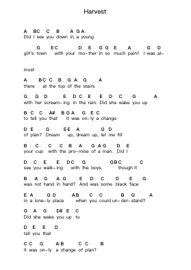 Harvest Piano letter notes by Neil Young - Arr.Harjo