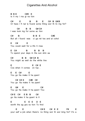 Cigarettes And Alcohol 鋼琴字母譜由 Oasis - 編曲 Bellper Cowcolm