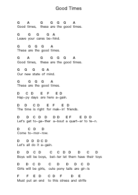 Good Times Piano letter notes by Chic - Arr.Gracejosh