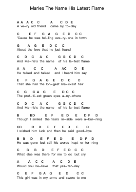 Maries The Name His Latest Flame ピアノの音符 by Elvis Presley - Arr.Brandwight Gillget